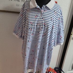 Woman Within Blue and White Striped Polo Shirt